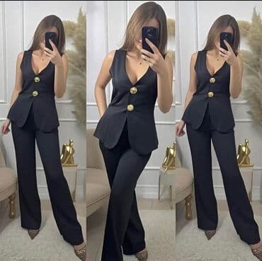 prsluk i pantalone komplet: One size, Poliester, Jednobojni, bоја - Crna — 1