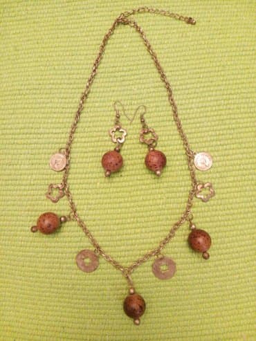 Nakit: Set: Minđuše, Ogrlica, Materijal: Drvo — 1