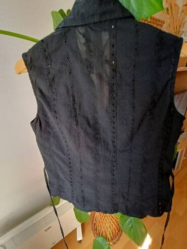 bluza od tila: S (EU 36), Pamuk, Jednobojni, bоја - Crna — 2