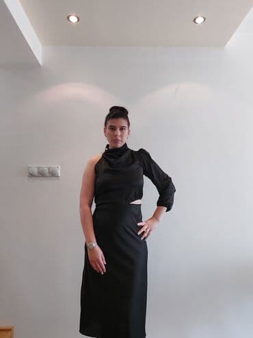 letnje elegantne haljine: One size, bоја - Crna, Večernji, maturski, Dugih rukava — 1
